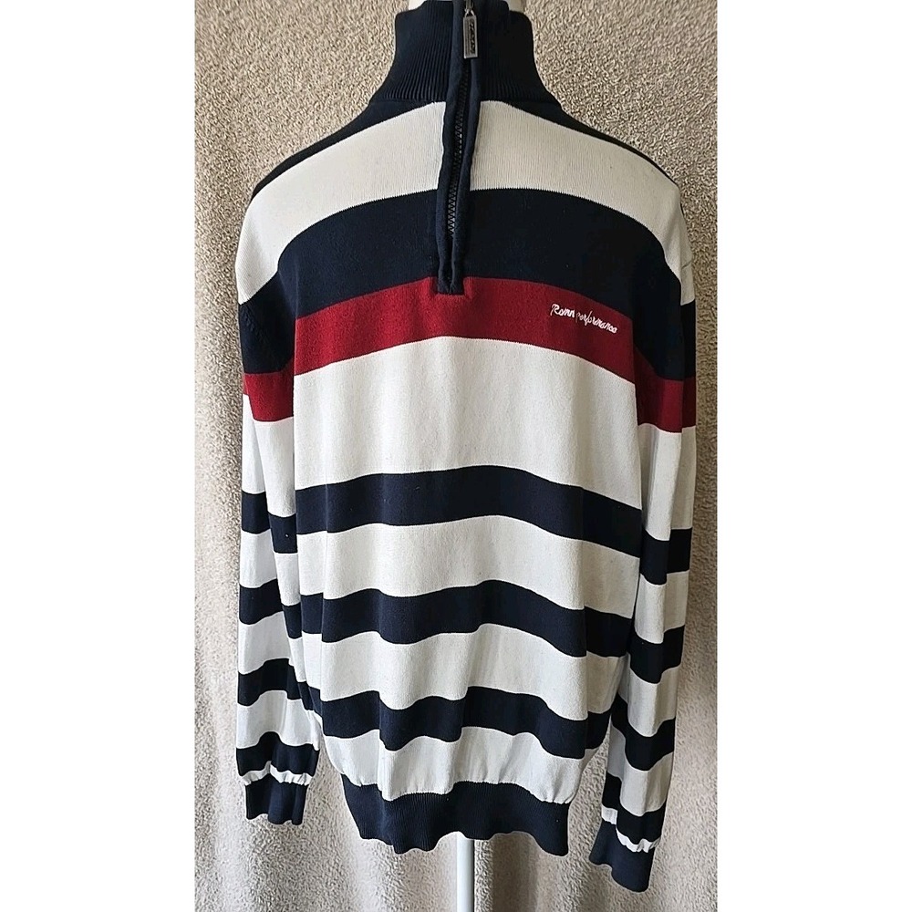 RCMN Performance Crew Men's‎ L Striped 1/4 Zip Pullover Red White Blue